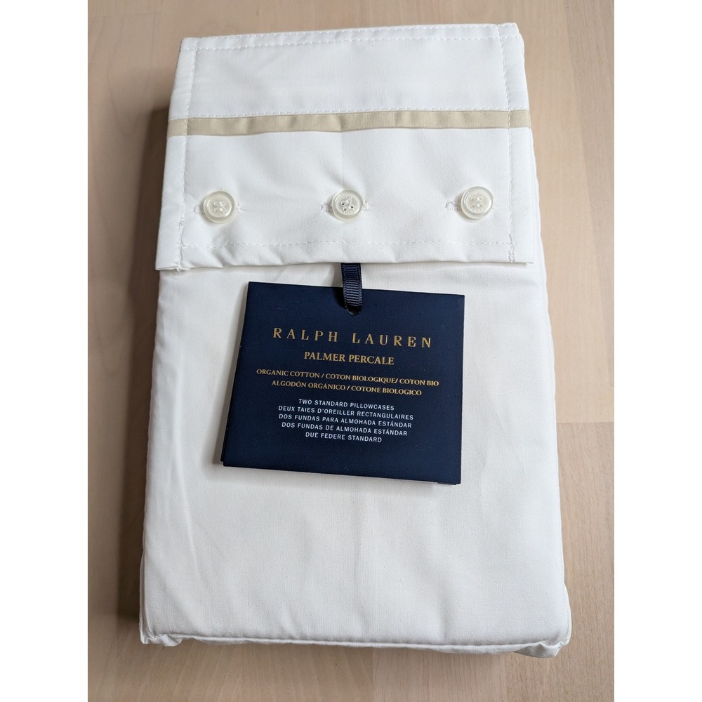 Ralph Lauren Palmer Percale Organic Cotton Standard Pillowcase Set Sand Dune NWT